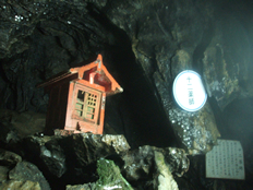 十二薬師の洞、天井には無数の一円玉が備えられている