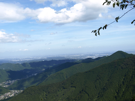 御岳山頂からの眺め。遠くには東京の都心部が見渡せます。