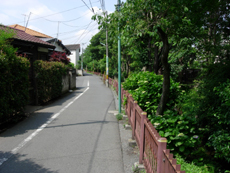 線路用水は民家の脇を流れていく