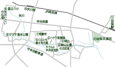 タチオンWalking(ウォーキング)-谷保天満宮・城山・ママ下湧水公園(国立市)地図